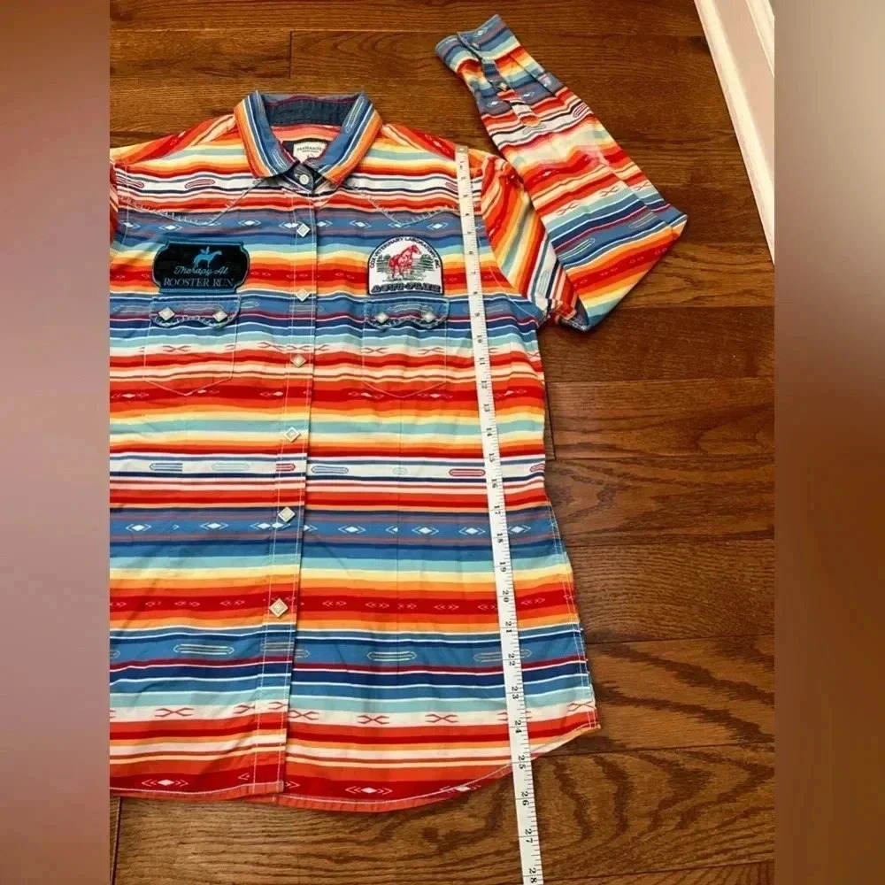 Panhandle Rough Stock Texas Striped Country Cowgirl Button Up Long Sleeve Sz L - Picture 4 of 14